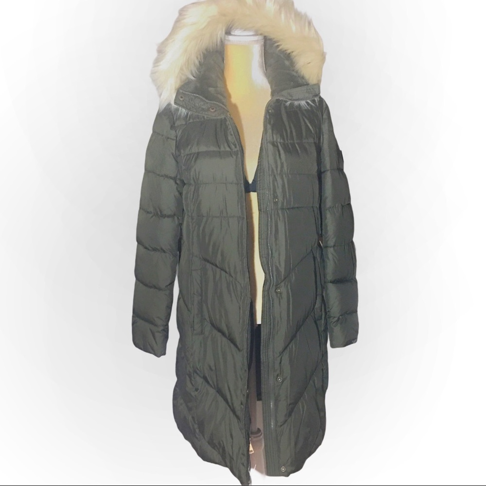 Larry Levine Faux Fur Trim Hooded Coat